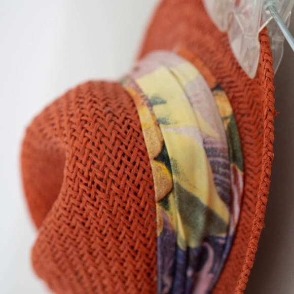 Orange Straw Hat with Printed Trim - Picture 3 of 4